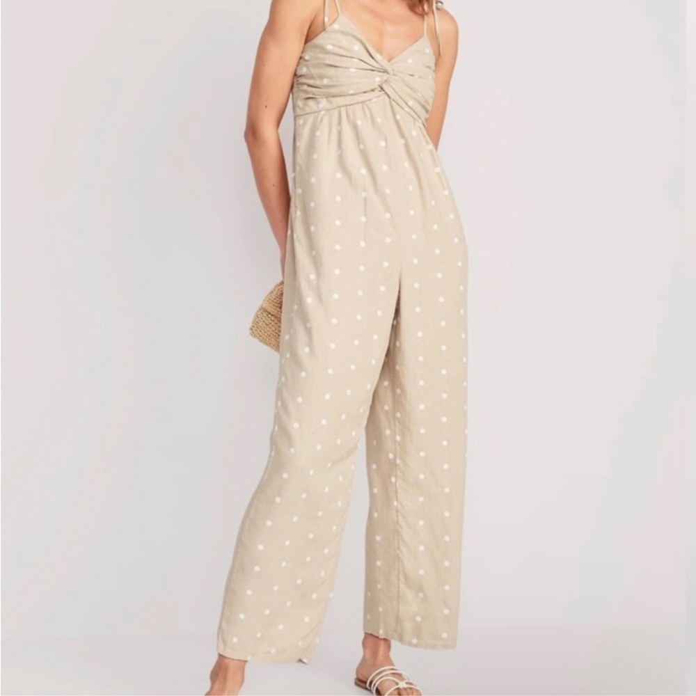 Polka Dot Linen Jumpsuit - Picture 2 of 4